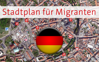 Deutscher Text und Flagge auf Luftbild