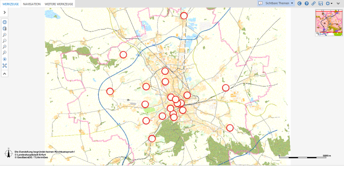 Bild: Geoportal-Themenbild: Baustellen © Stadtverwaltung Erfurt Kartendarstellung mit Baustellen-Symbolen